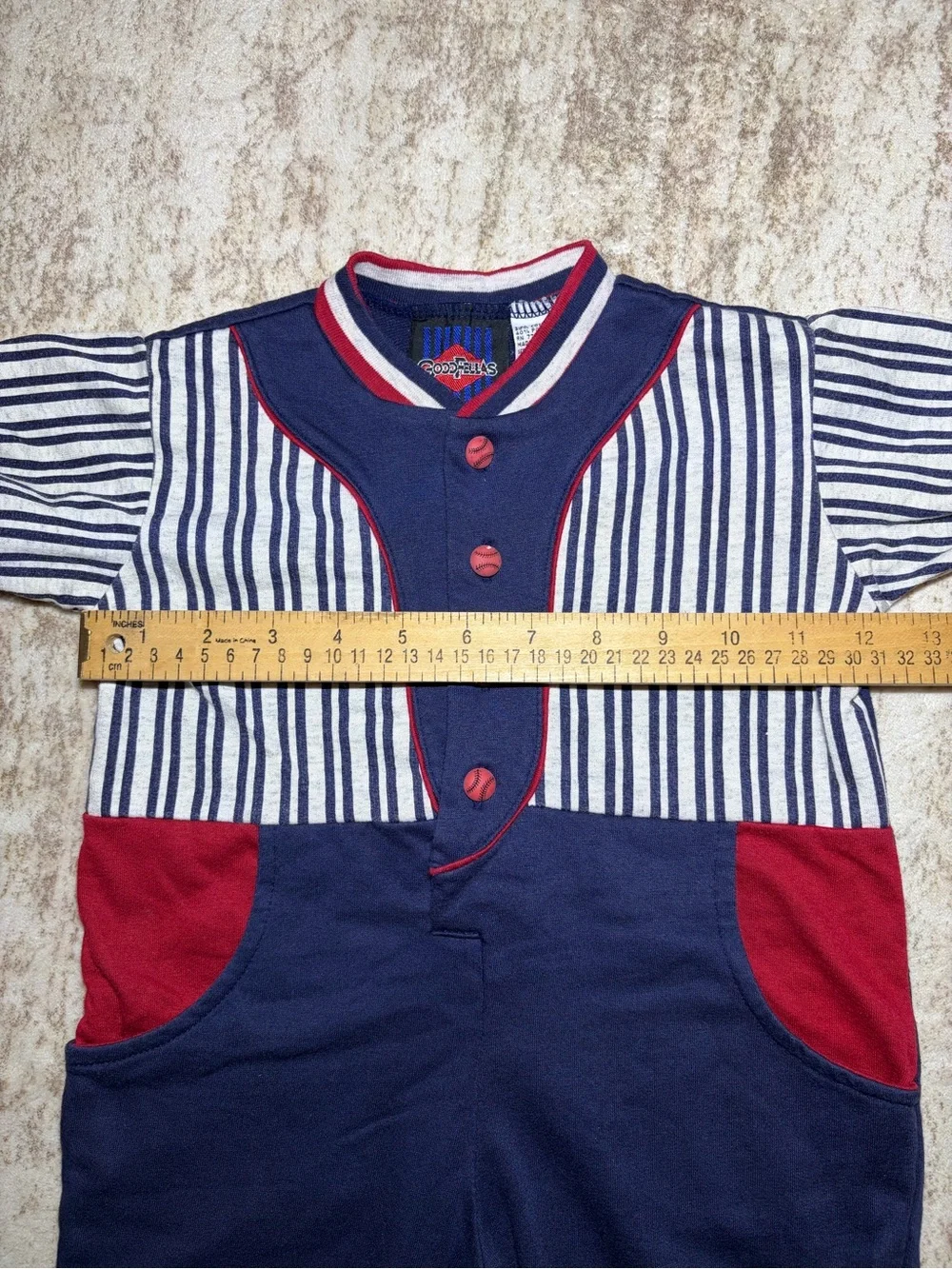 Vintage 90s GoodFellas Baby Baseball Romper 18M Striped Red Blue